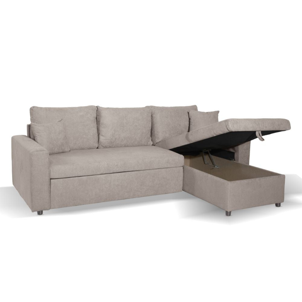 Divano con penisola reversibile Golf e letto estraibile in tessuto Enjoy03 tortora