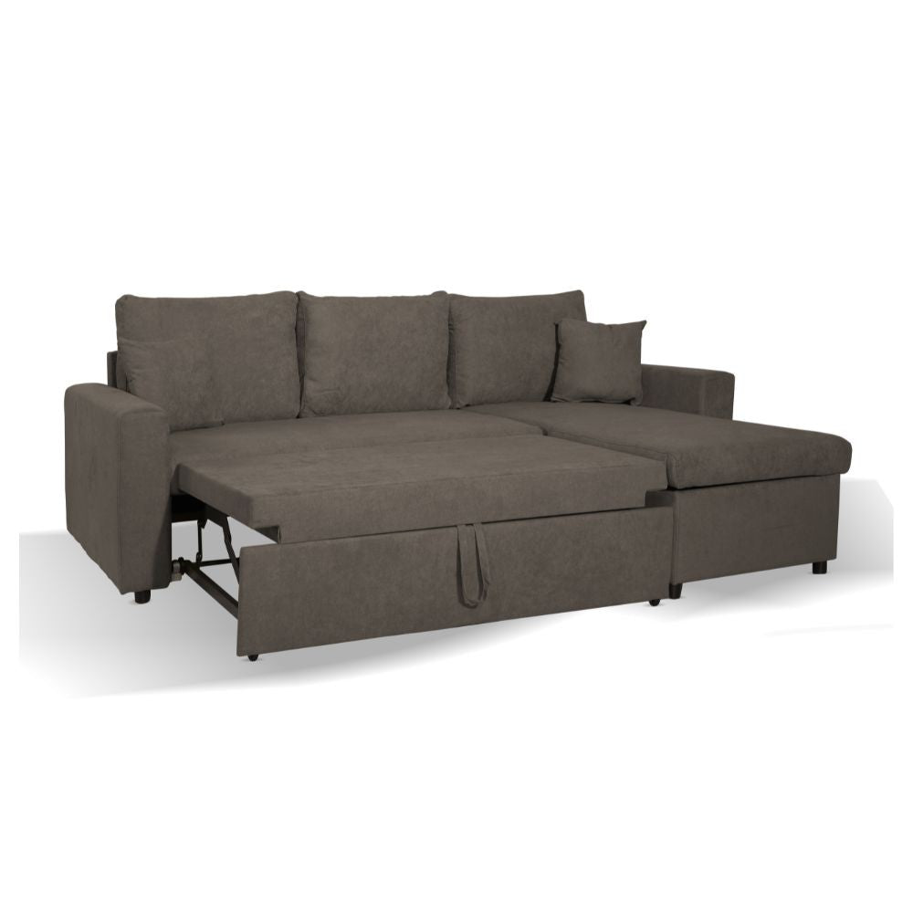 Divano con penisola reversibile Golf e letto estraibile in tessuto khaki Enjoy09