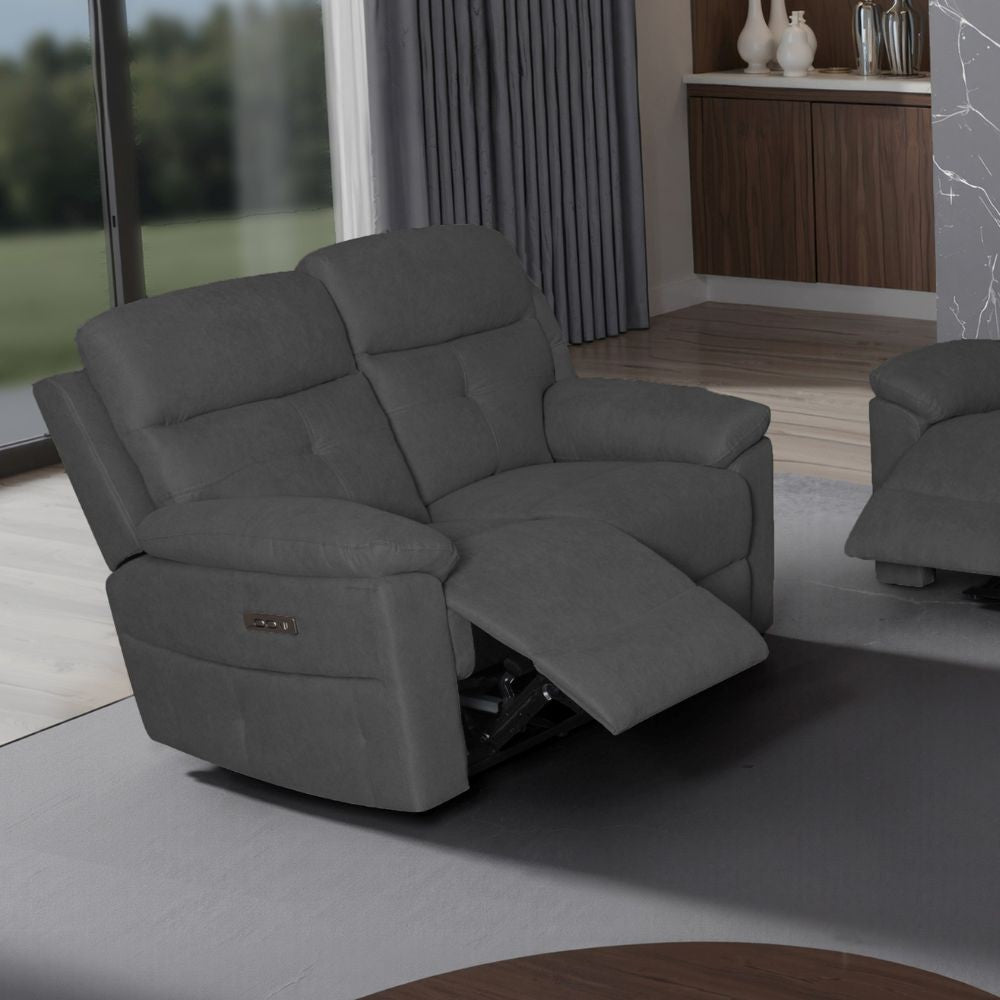 Divano Kayde 2 posti recliner elettrico in tessuto Mia 103-27 grigio scuro