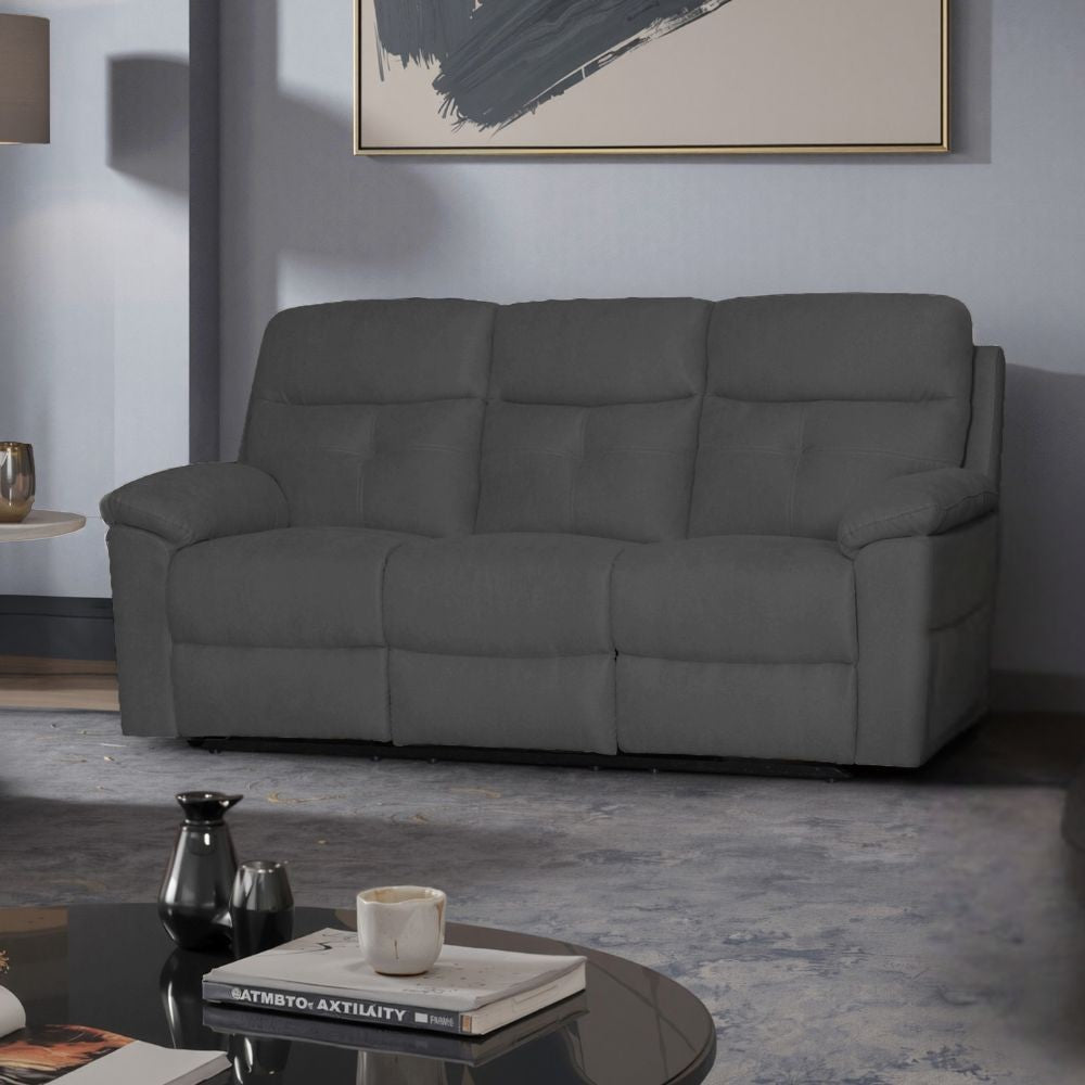 Divano Kayde 3 posti recliner elettrico in tessuto Mia 103-27 grigio scuro