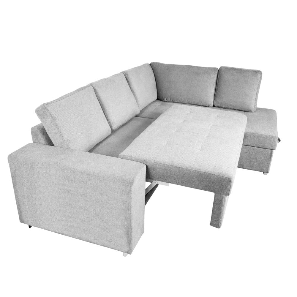 Divano letto angolare Bali con penisola contenitore in tessuto Neve 80 light grey