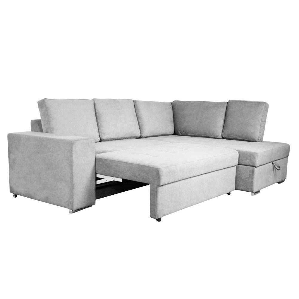 Divano letto angolare Bali con penisola contenitore in tessuto Neve 80 light grey