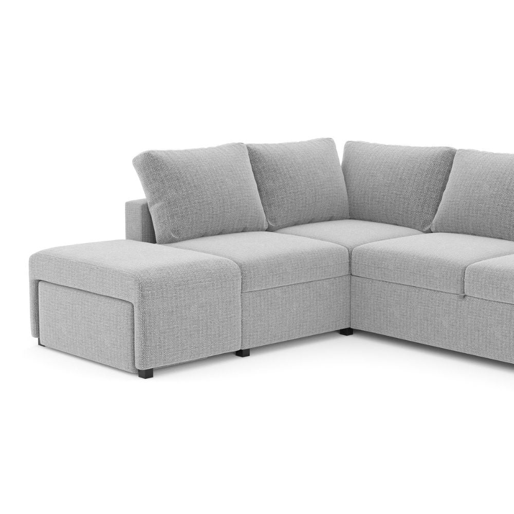 Divano letto angolare reversibile Jozzis con vano contenitore e pouf in tessuto Zenith C1756 grigio
