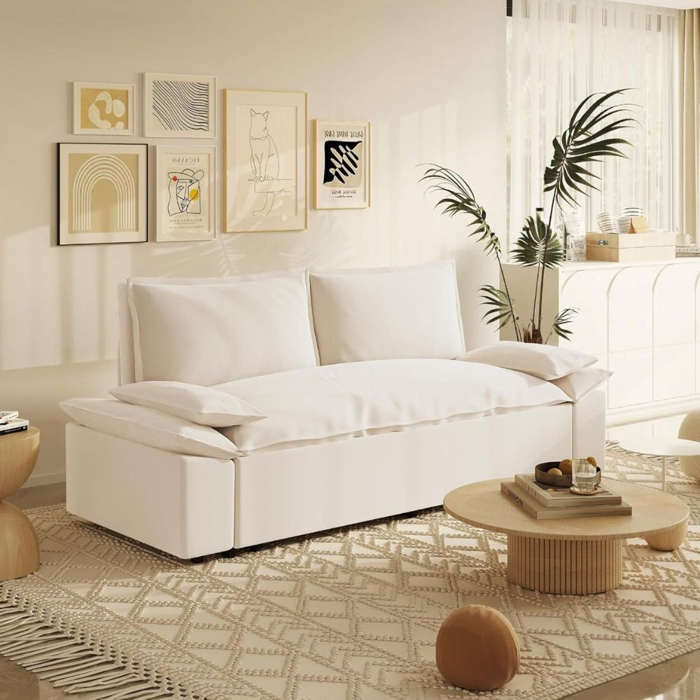 Divano letto Belly 2 posti effetto velluto colore beige