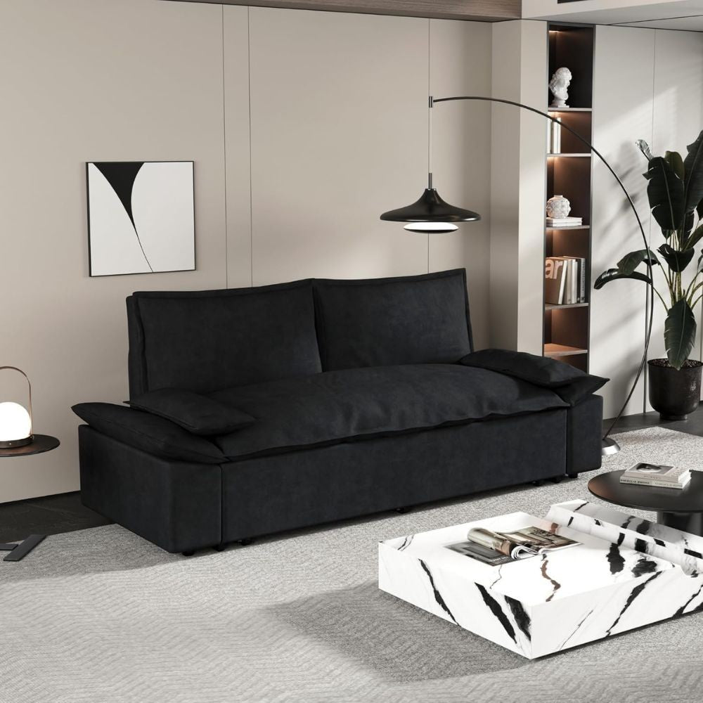 Divano letto Belly 2 posti effetto velluto colore nero