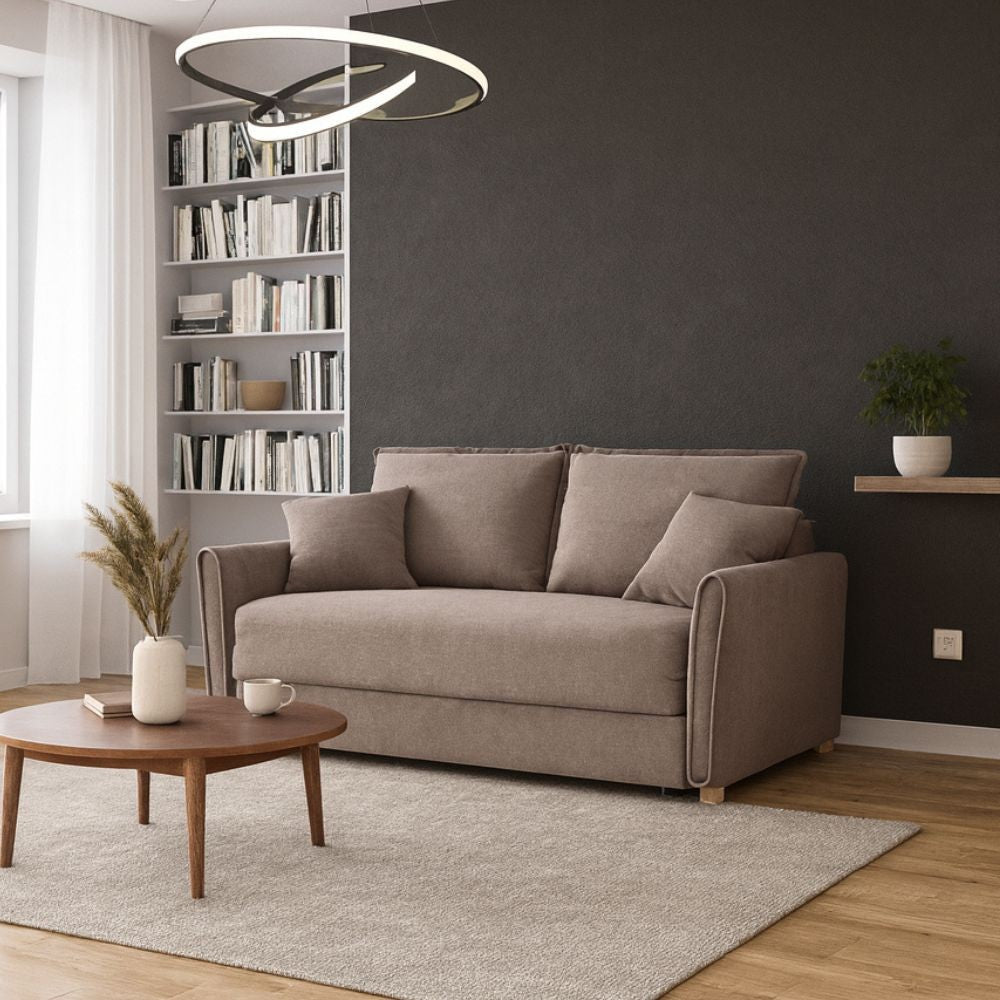Divano letto Cassie con contenitore in Barrel 19 taupe