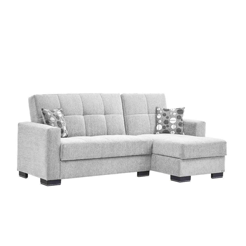 Divano letto con penisola Fermina Lounge con doppio contenitore in Crown 17 grigio chiaro