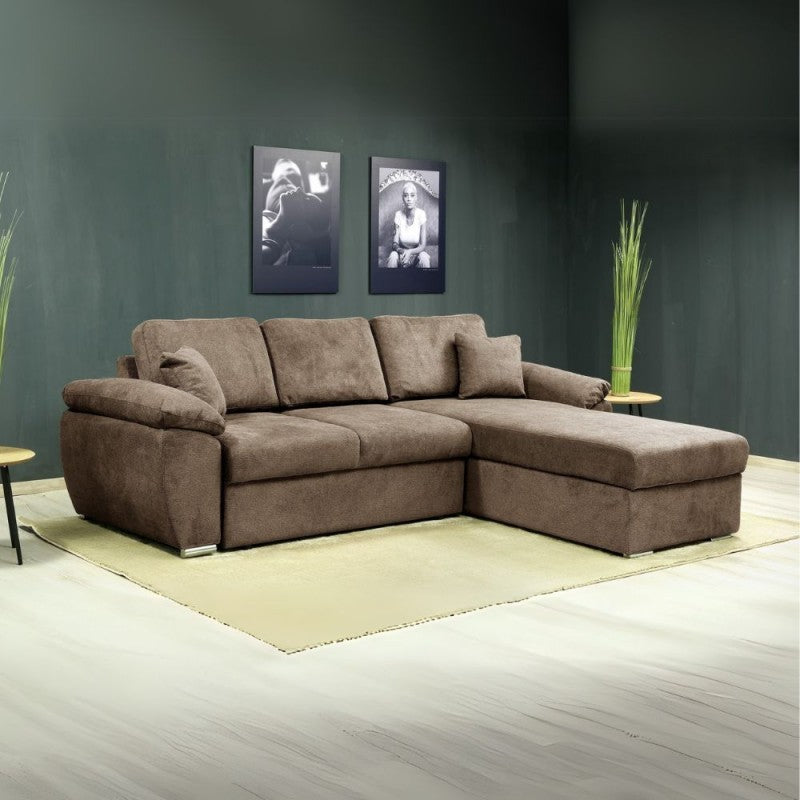 Divano letto contenitore angolare Alberta reversibile in Giulia 9703 cappuccino