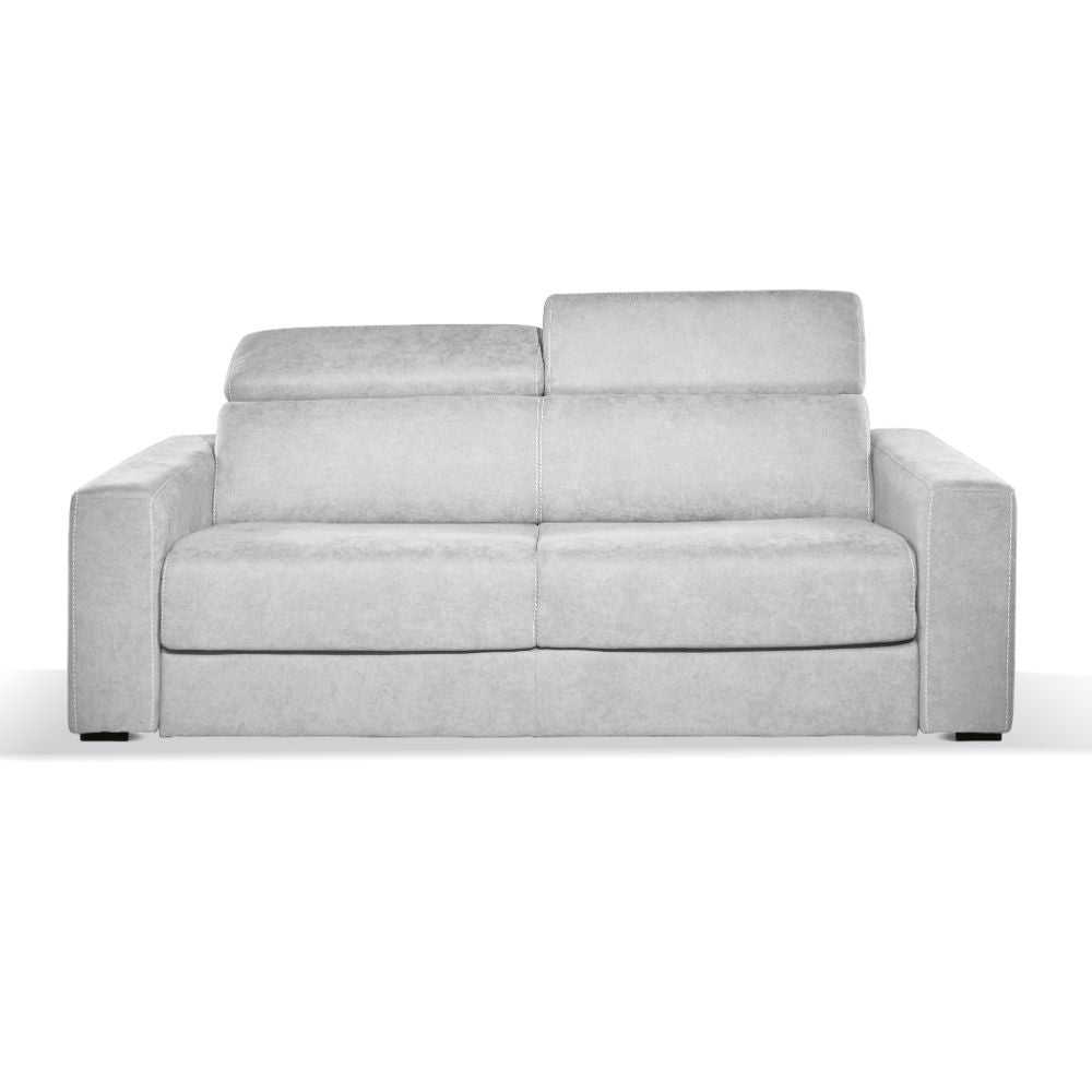 Divano letto Crien 3 posti poggiatesta reclinabili colore Luna 19 grigio chiaro piedini quadrati
