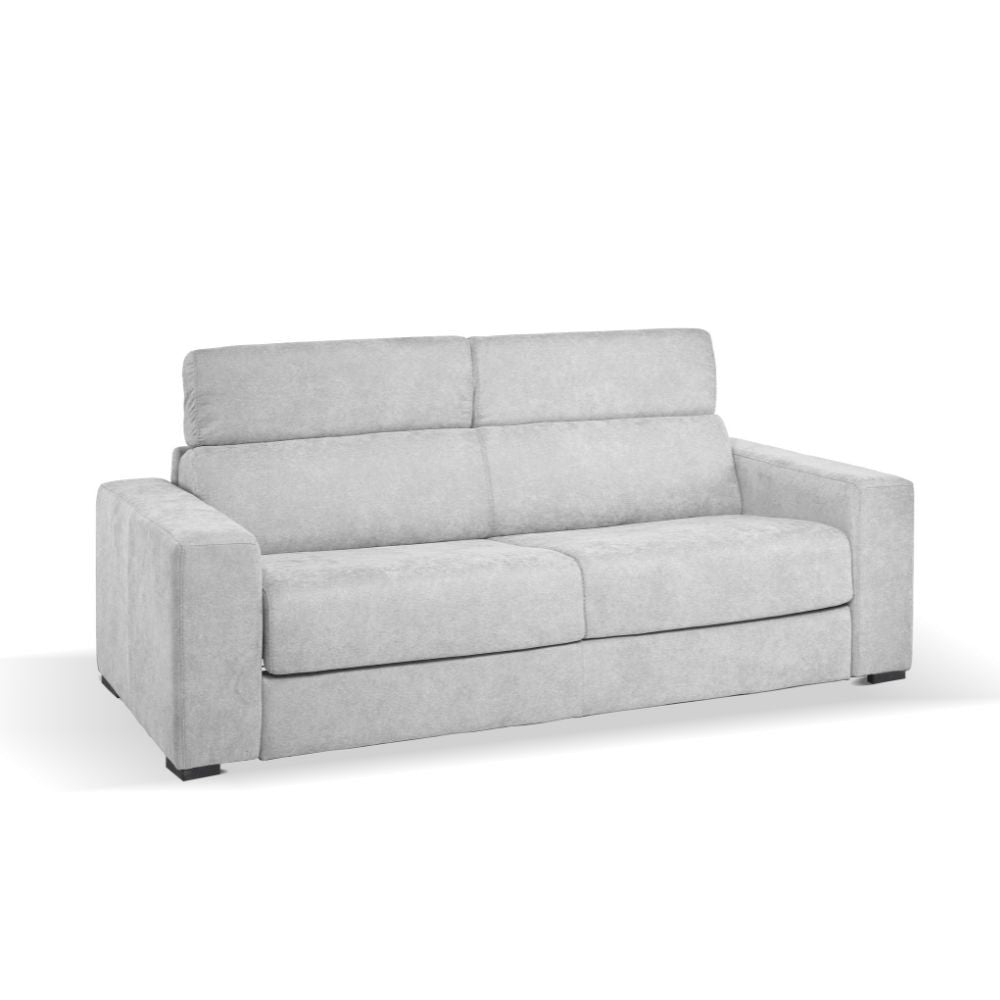 Divano letto Crien 3 posti poggiatesta reclinabili colore Luna 19 grigio chiaro piedini quadrati