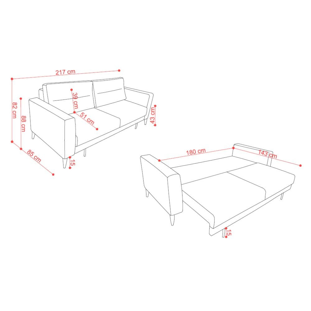 Divano letto Derry 3 posti in tessuto grigio chiaro 07-900