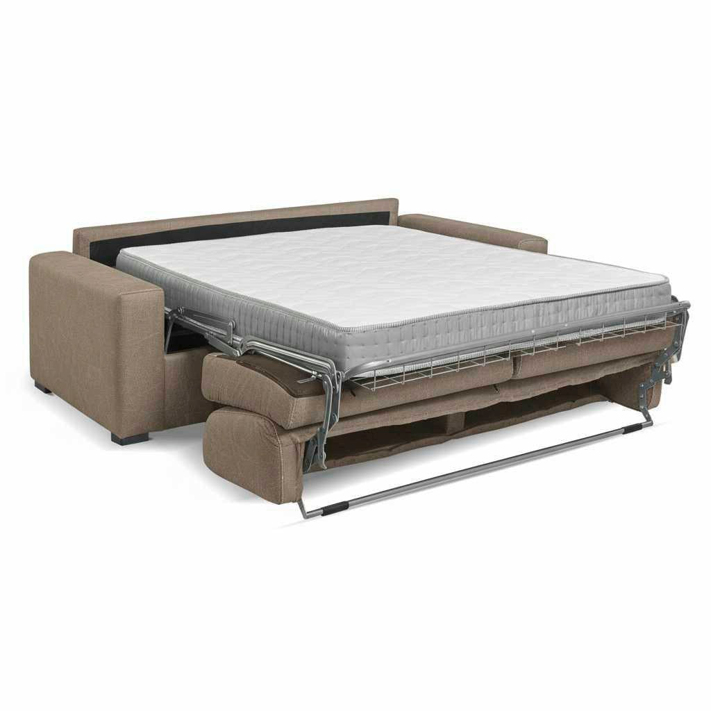 Divano letto Flash 3 posti con rete elettrosaldata in tessuto Queens camel