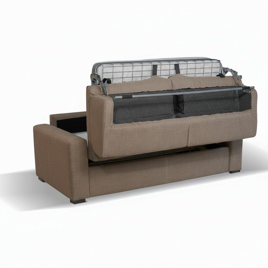 Divano letto Flash 3 posti con rete elettrosaldata in tessuto Queens camel