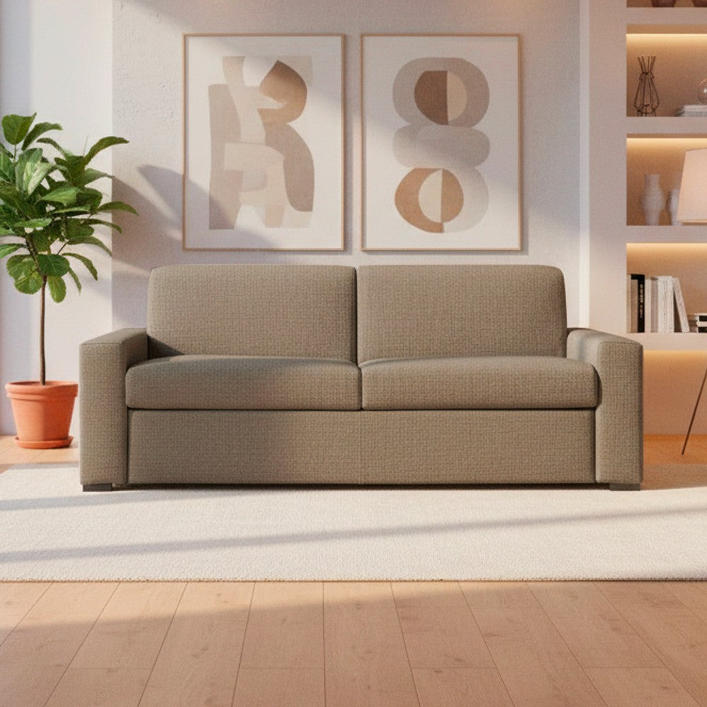 Divano letto Flash 3 posti con rete elettrosaldata in tessuto Queens camel