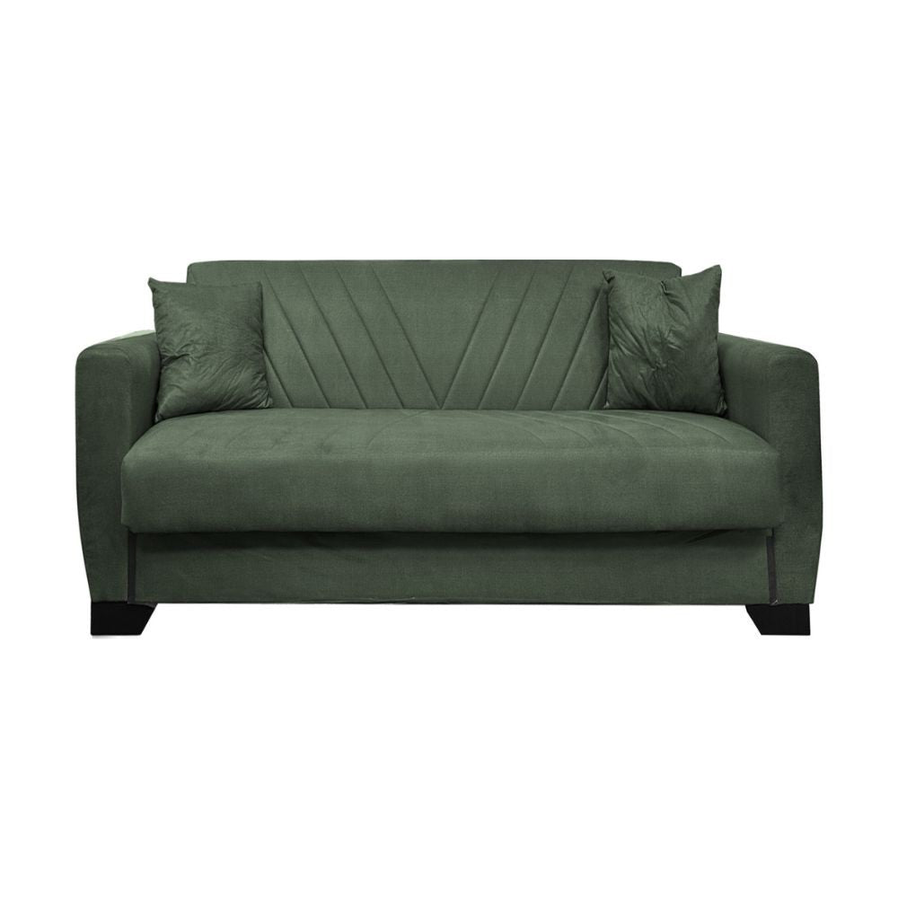 Divano letto Rianna 2 posti con contenitore in tessuto Oguzcan 11 verde