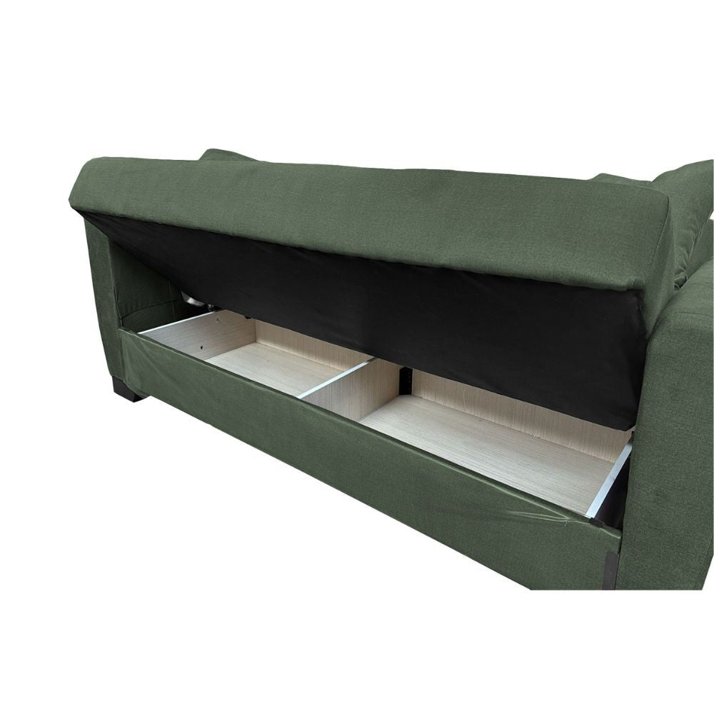 Divano letto Rianna 2 posti con contenitore in tessuto Oguzcan 11 verde