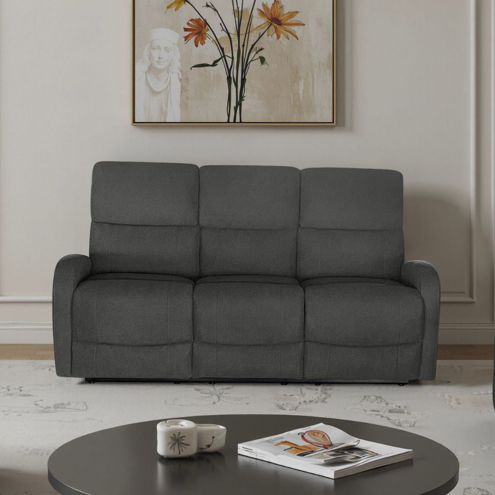 Divano Potter 3 posti recliner manuale in tessuto Mia 103-27 grigio scuro