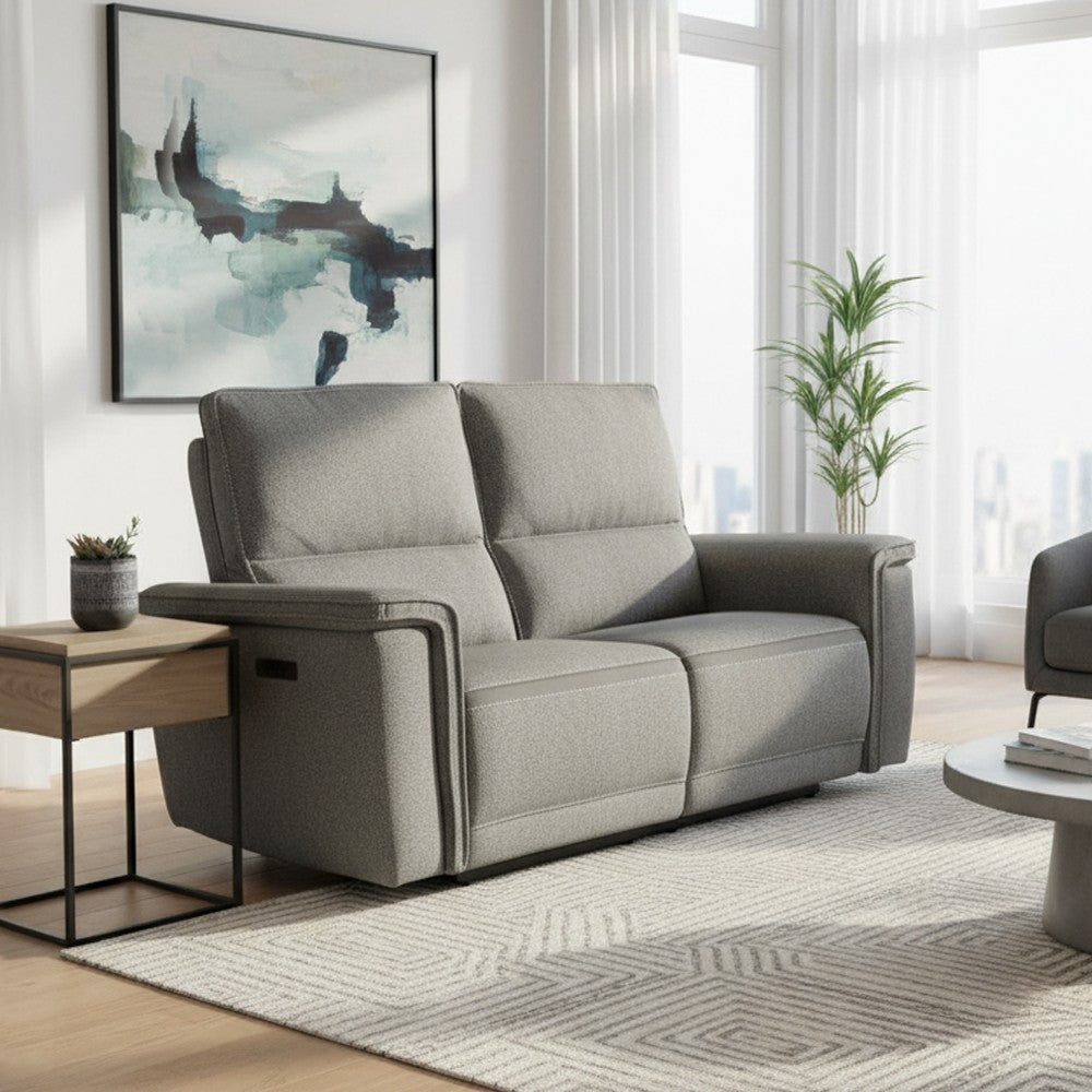 Divano recliner 2 posti Velveta elettrico in tessuto L008 grigio