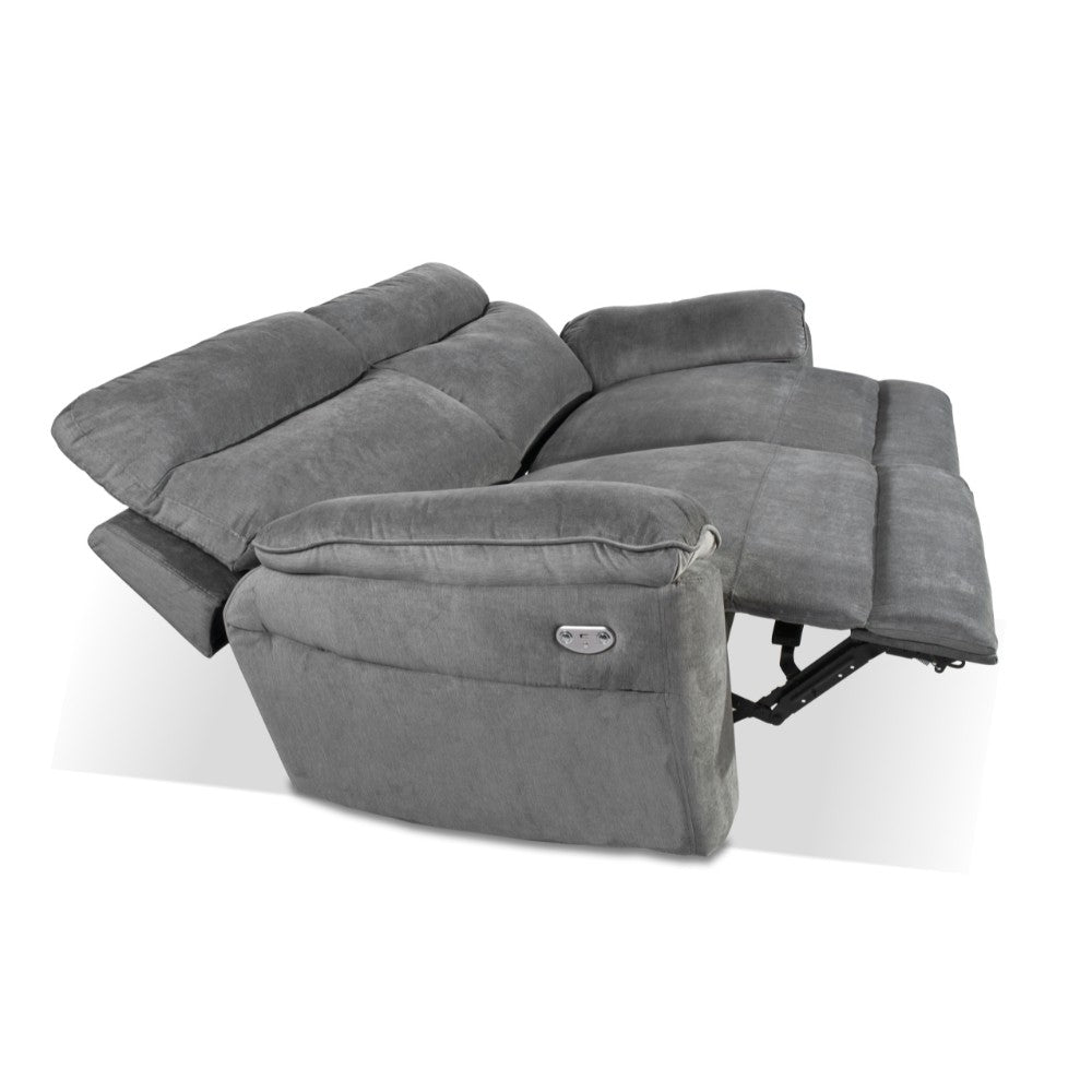 Divano recliner Boston 3 posti elettrico in tessuto giulia 9713 grigio