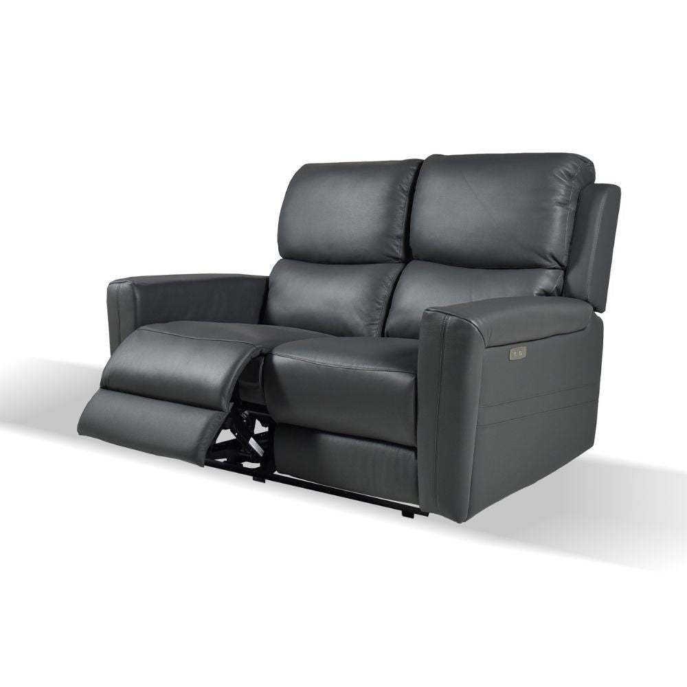 Divano recliner elettrici Claus 2 posti in vera pelle colore grigio scuro