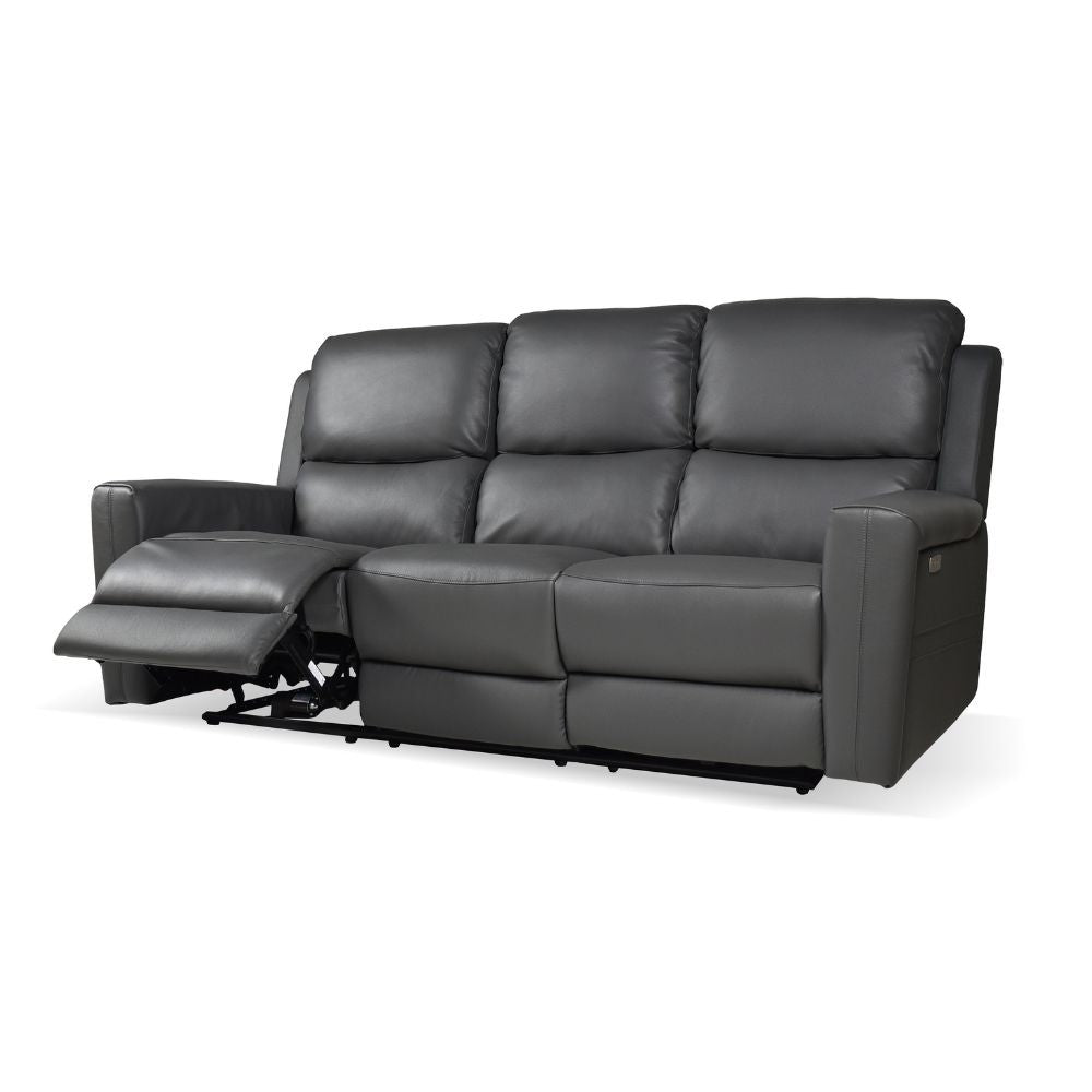 Divano recliner elettrici Claus 3 posti in vera pelle colore grigio scuro