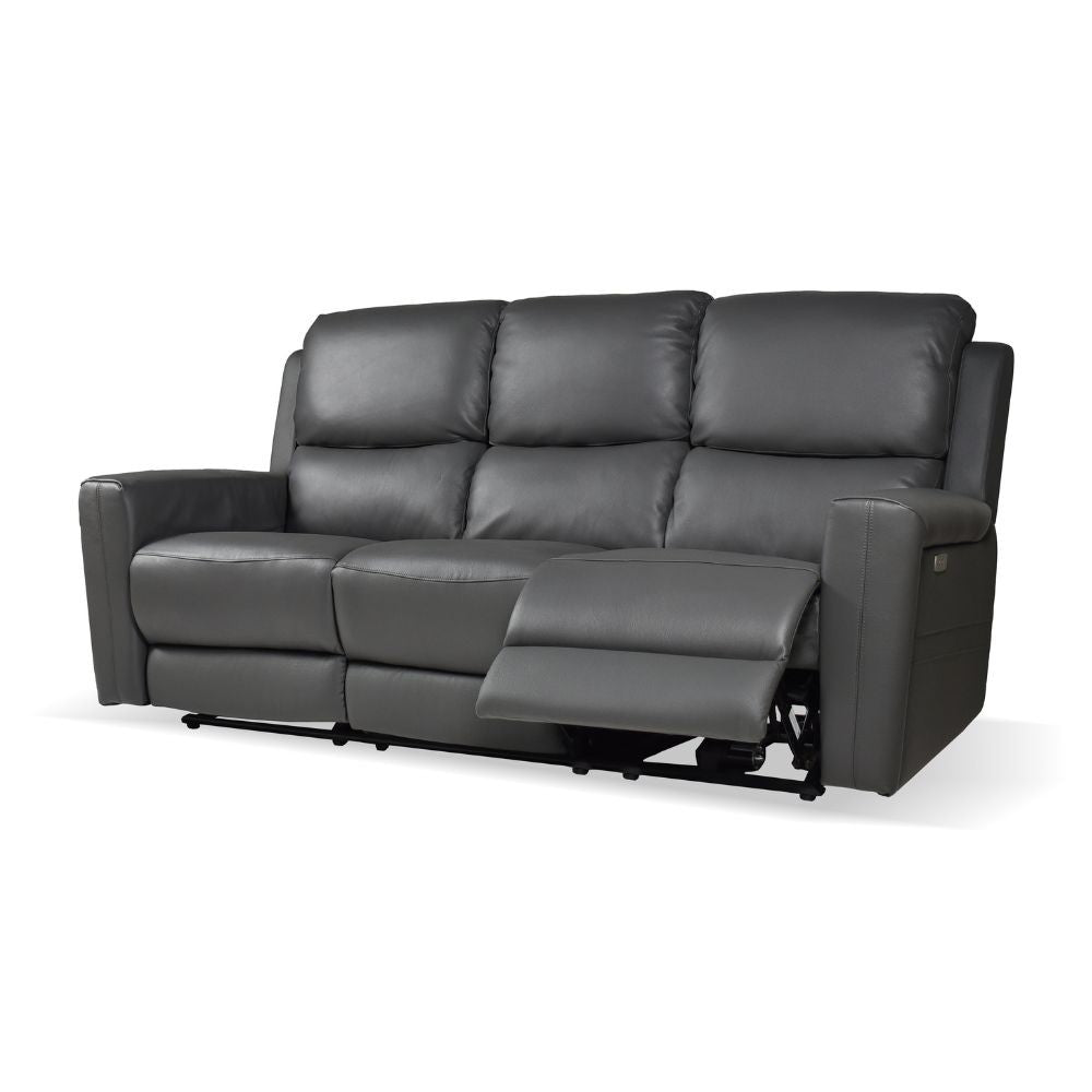 Divano recliner elettrici Claus 3 posti in vera pelle colore grigio scuro