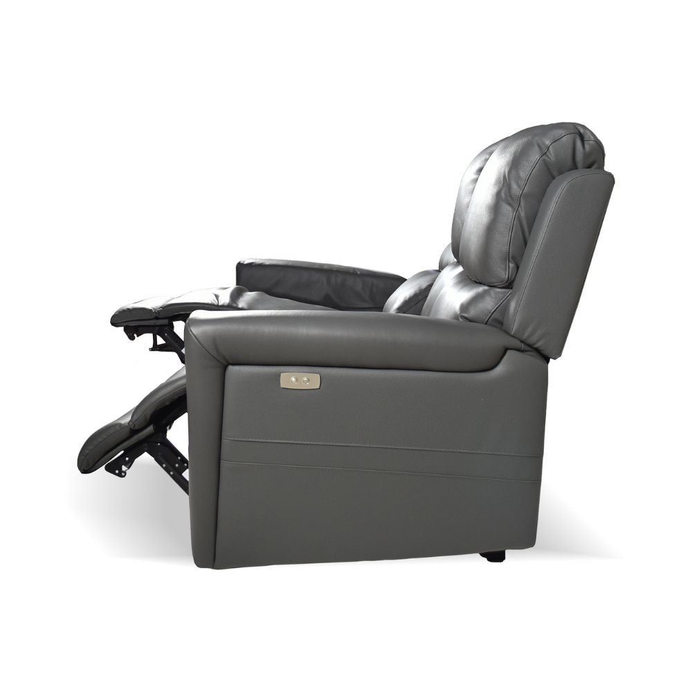 Divano recliner elettrici Claus 3 posti in vera pelle colore grigio scuro