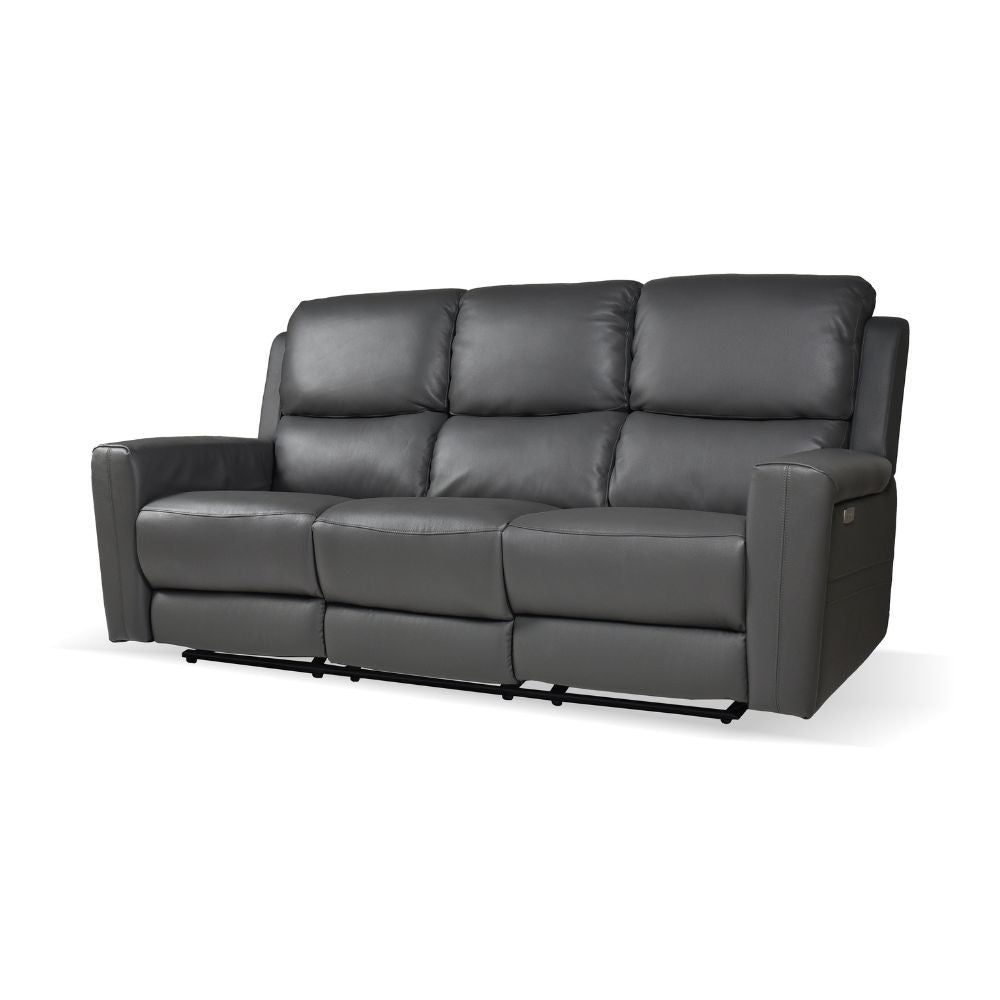 Divano recliner elettrici Claus 3 posti in vera pelle colore grigio scuro