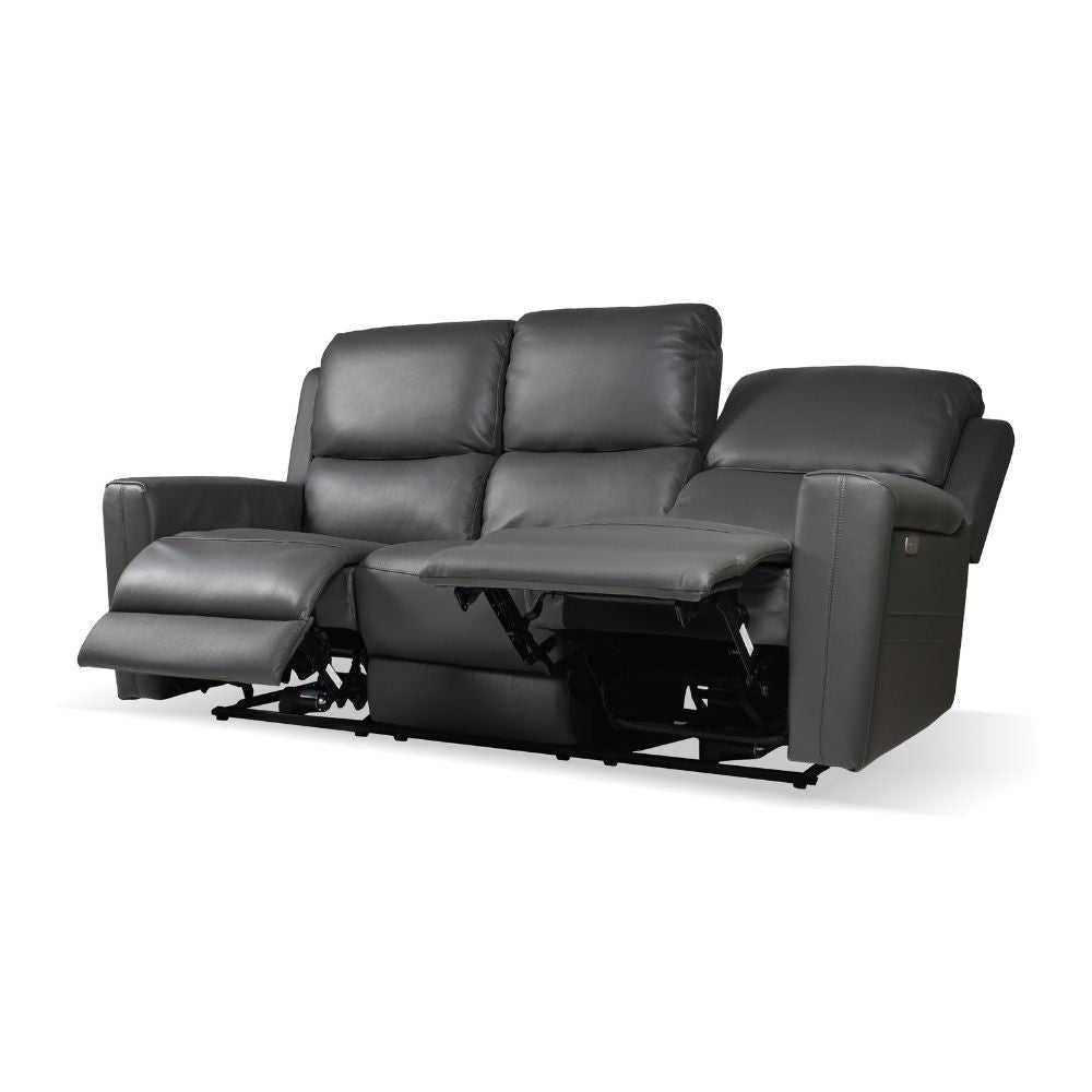 Divano recliner elettrici Claus 3 posti in vera pelle colore grigio scuro