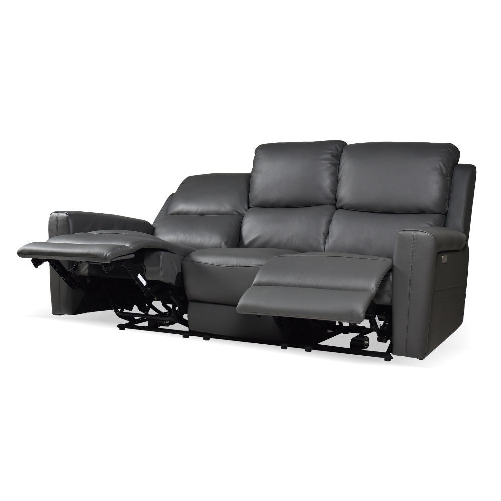 Divano recliner elettrici Claus 3 posti in vera pelle colore grigio scuro