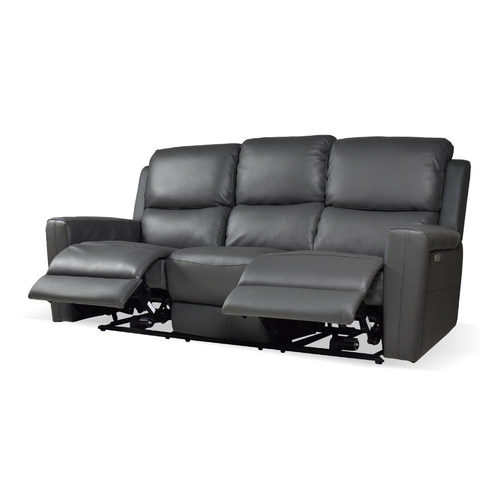 Divano recliner elettrici Claus 3 posti in vera pelle colore grigio scuro