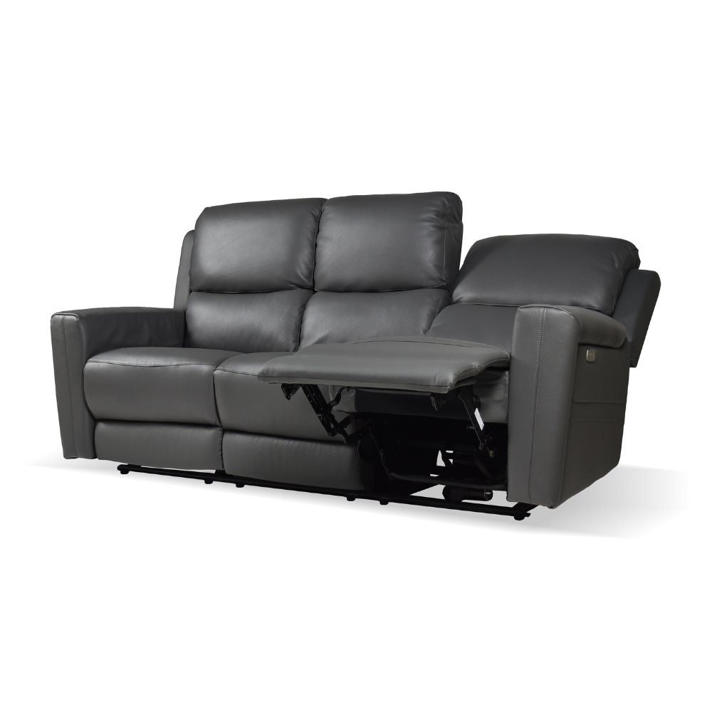 Divano recliner elettrici Claus 3 posti in vera pelle colore grigio scuro