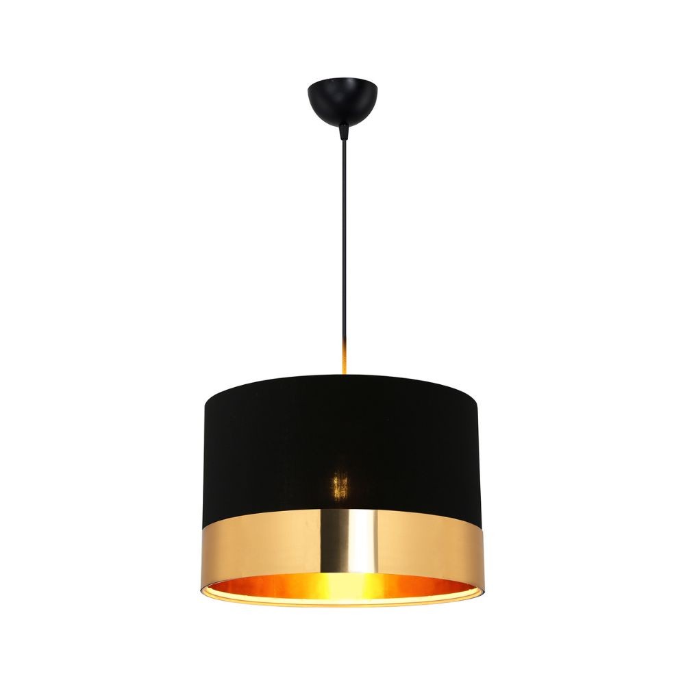 Lampada a sospensione Alfina tessuto nero fascia oro ASZ1665