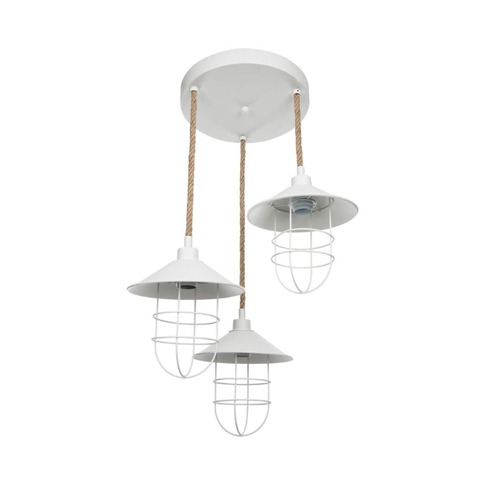 Lampada a sospensione Bulut ASZ0632 3 luci metallo bianco e corda