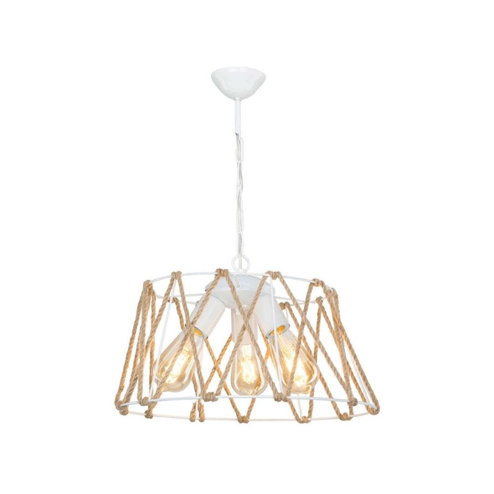 Lampada a sospensione  Evren ASZ1030 3 luci metallo bianco e corda