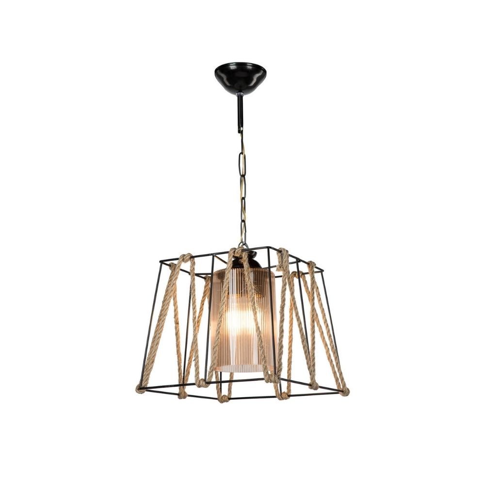 Lampada a sospensione Likya ASZ0990 in metallo nero e corda