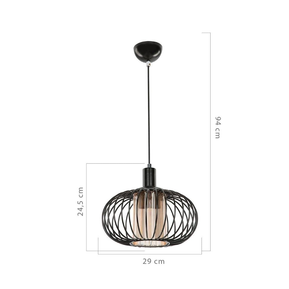 Lampada a sospensione Terla MDL3674 con struttura in ferro e diffusore in vetro