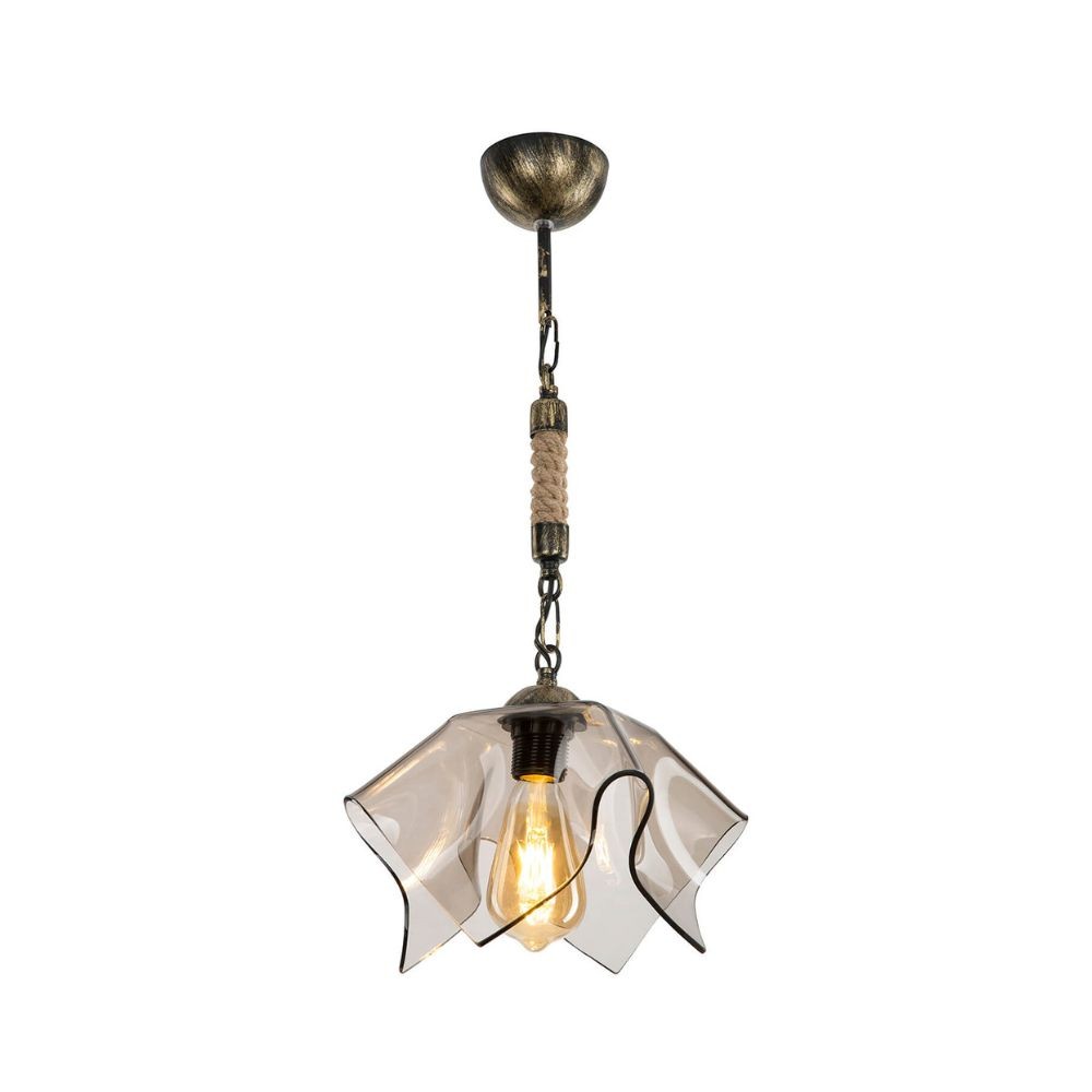 Lampada a sospensione Volga MDL3781 oro antichizzato e vetro fumè