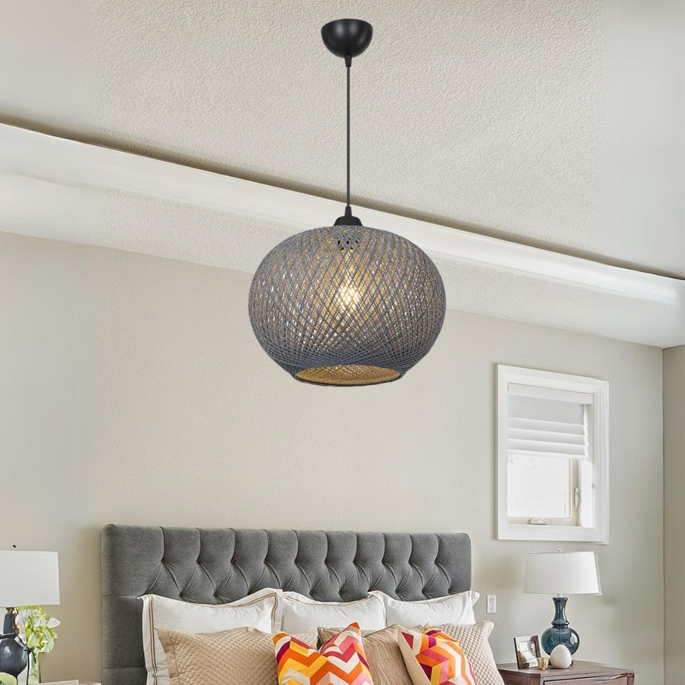 Lampada da soffitto Yumak MDL4745 con paralume in corda antracite