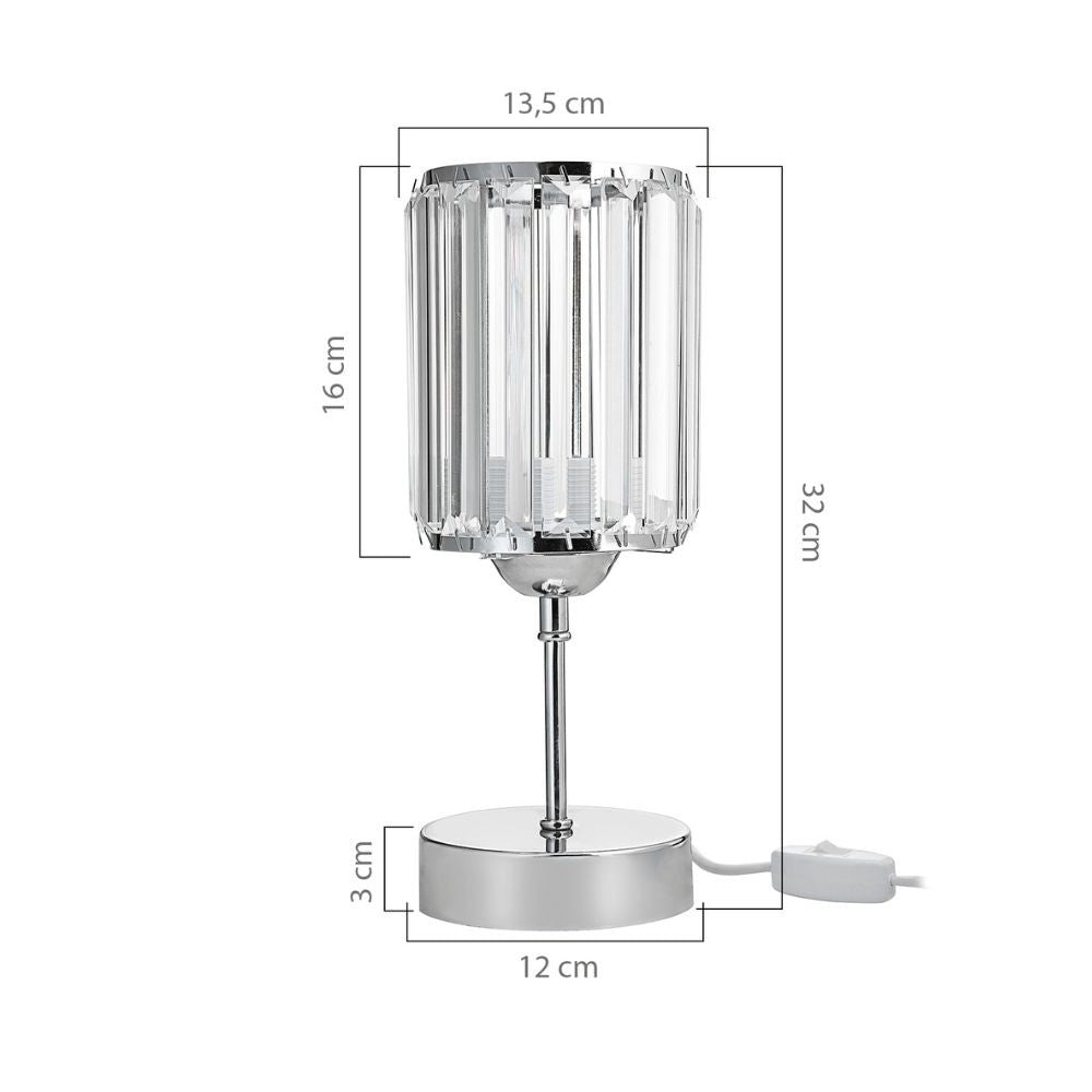 Lampada da tavolo Alis cromata e paralume effetto cristallo MNG7079