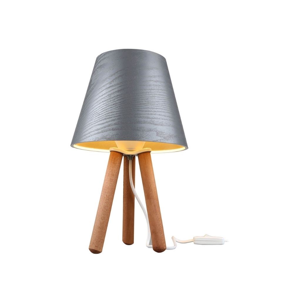 Lampada da tavolo Pino ASZ1453 treppiede legno e paralume grigio