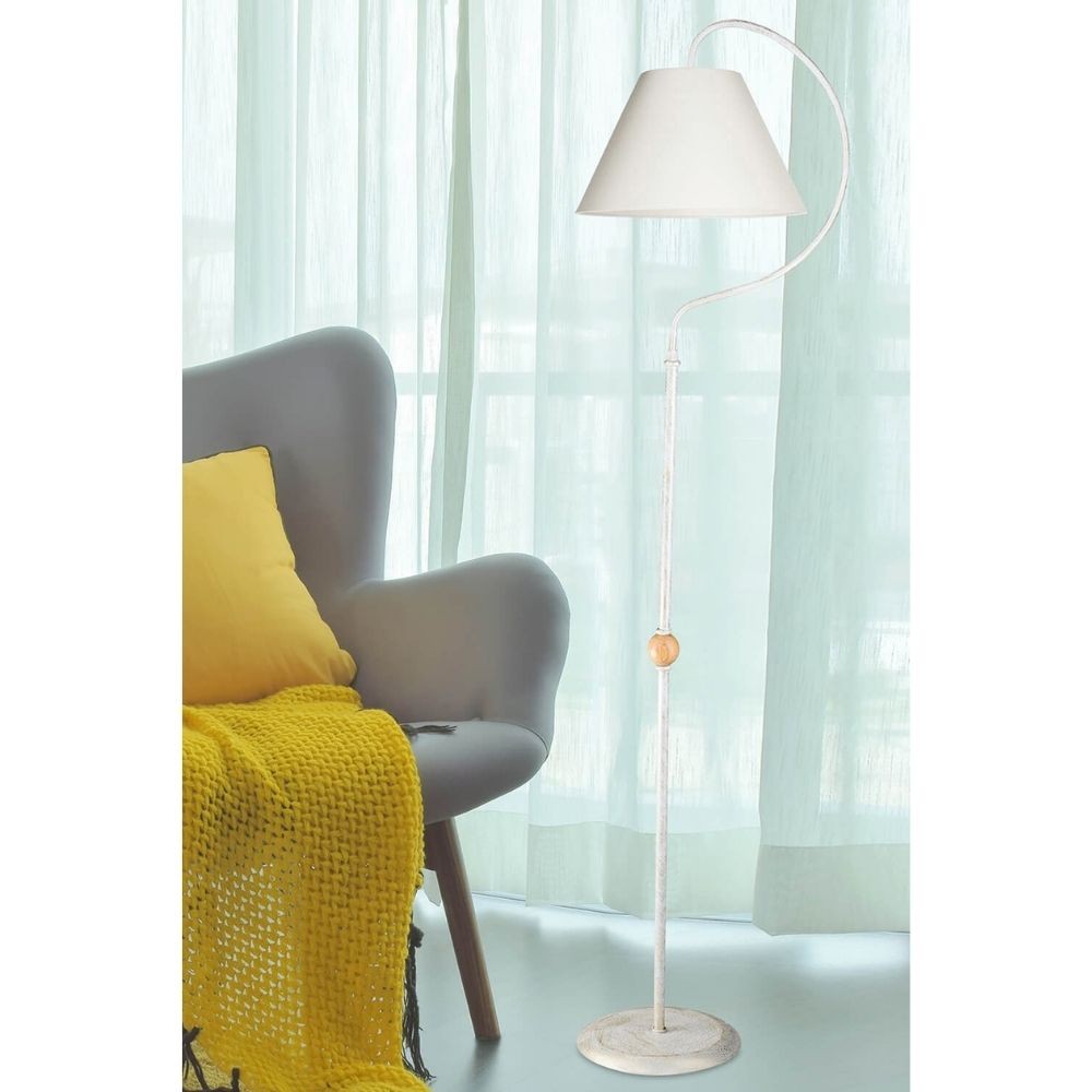 Lampada da terra a stelo Geo ASZ1043 con paralume tessuto bianco