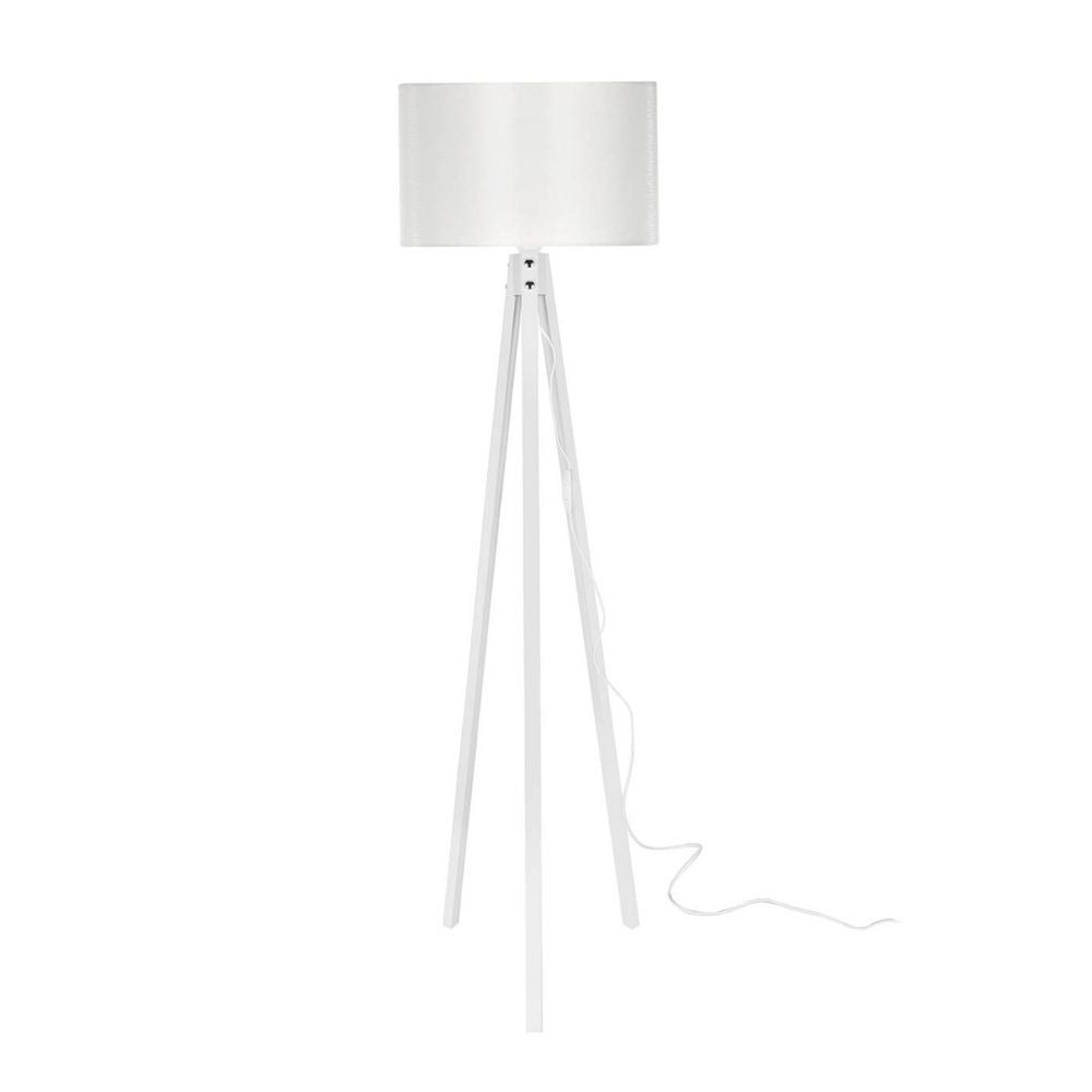 Lampada da terra Rodi ASZ1233 treppiede legno e paralume tessuto bianco
