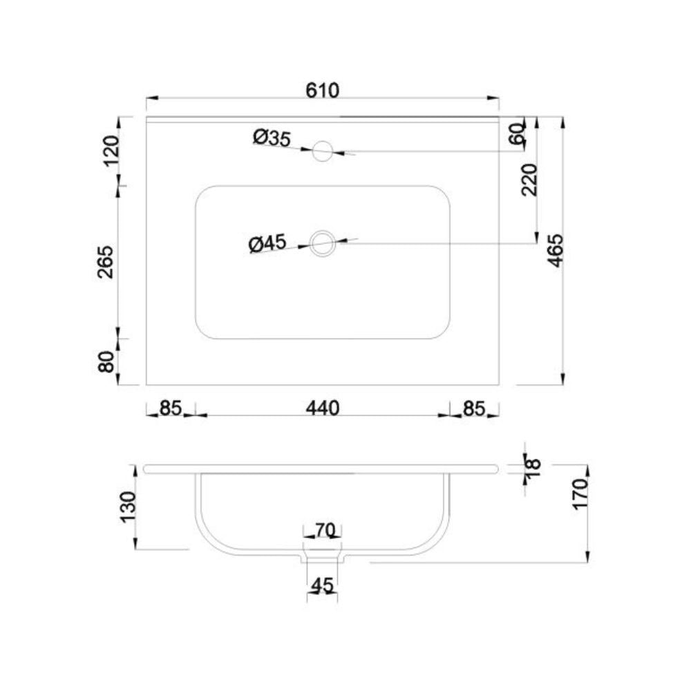 Lavabo consolle da appoggio LAV9060S in ceramica 1 vasca 61x46.5 cm. bianco lucido