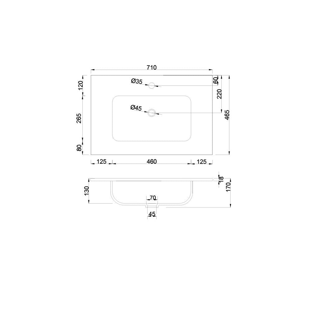 Lavabo consolle da appoggio LAV9070S in ceramica 1 vasca 71x46.5 cm. bianco lucido