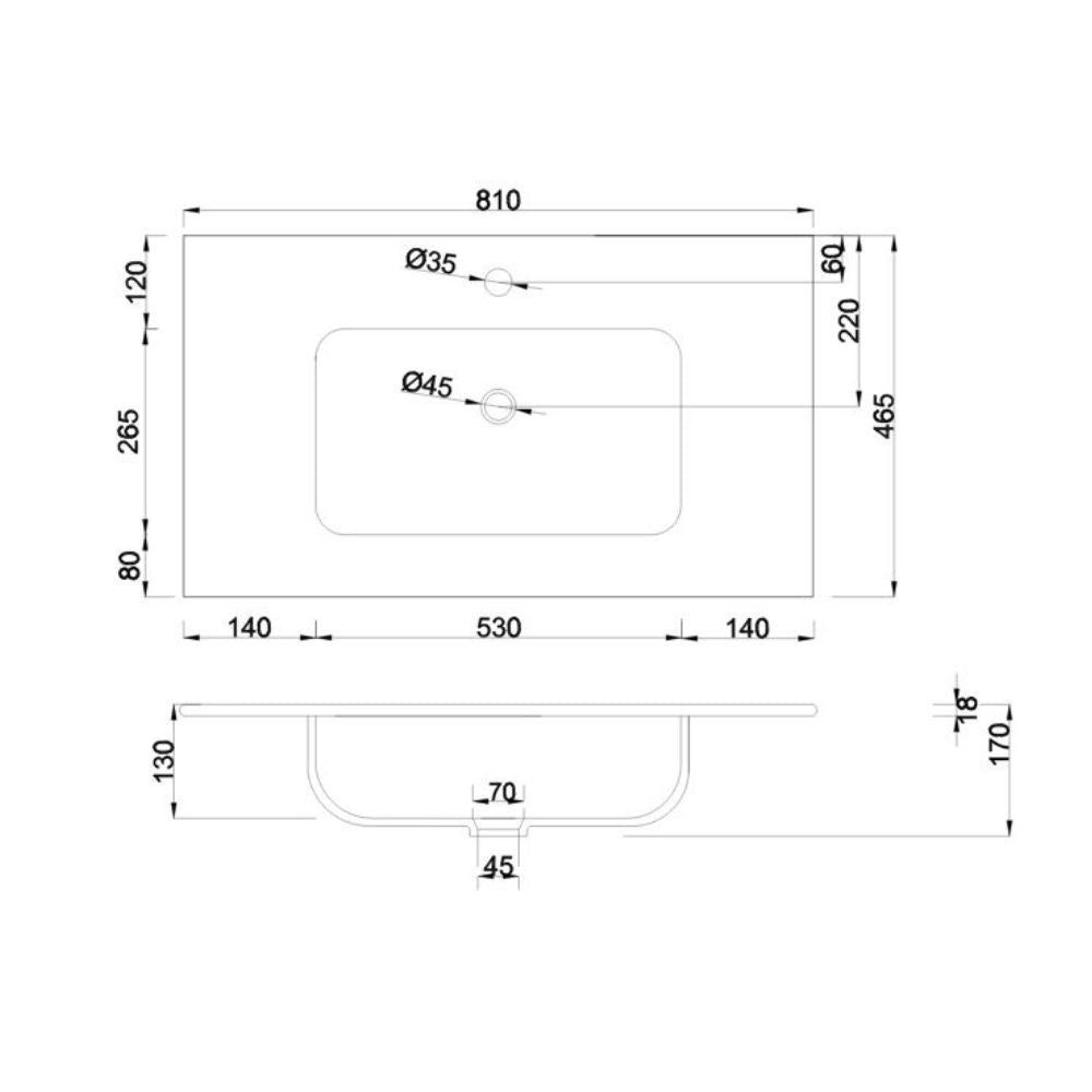 Lavabo consolle da appoggio LAV9080S in ceramica 1 vasca 81x46.5 cm. bianco lucido
