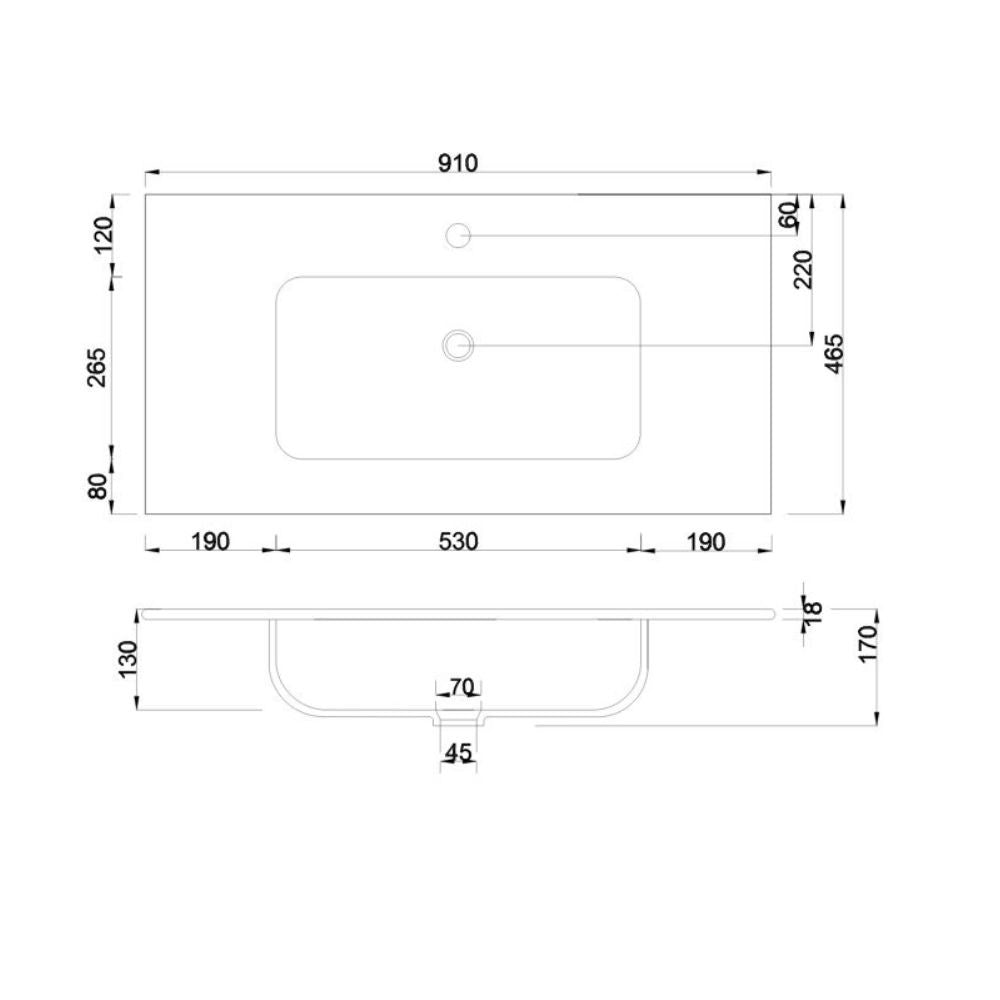 Lavabo consolle da appoggio LAV9090S in ceramica 1 vasca 91x46.5 cm. bianco lucido