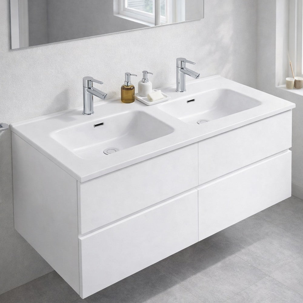 Lavabo consolle da appoggio LAV9120DS in ceramica 2 vasche 121x46.5 cm. bianco lucido