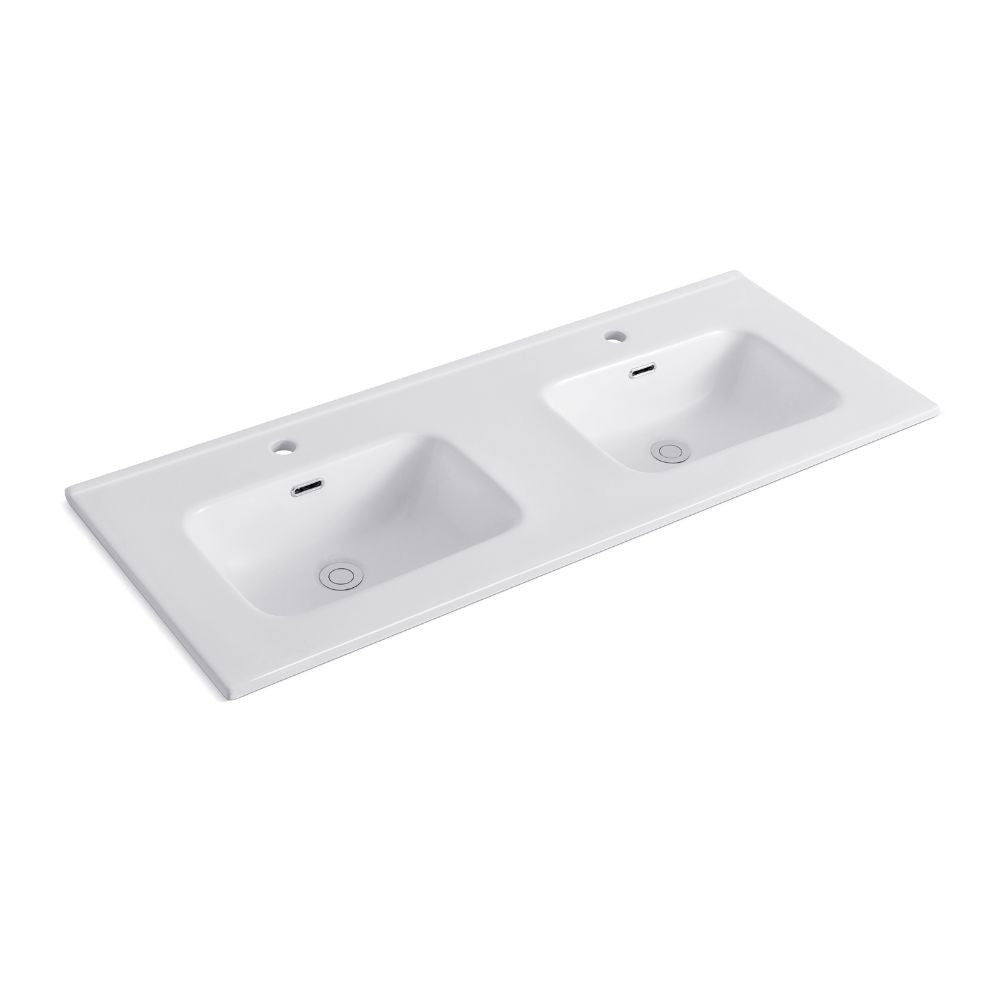 Lavabo consolle da appoggio LAV9120DS in ceramica 2 vasche 121x46.5 cm. bianco lucido