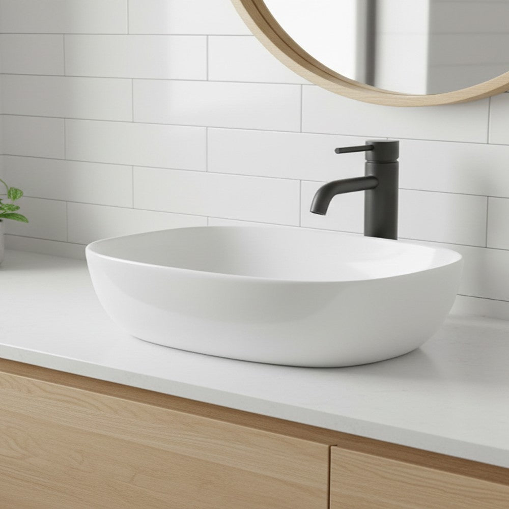 Lavabo da appoggio LAV39350 in ceramica 50x38x14 cm bianco lucido